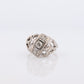 14k Diamond Three stone Bombe Ring. GOTHIC Edwardian Diamond cluster trilogy cocktail ring. 0.37ctw of diamonds st(115)