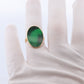 18k Green Jade Thin Glass ring. Jade Bezel set ring. Very rare Jade Flat Signet ring. st(295)