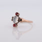 10k Victorian MOONSTONE cabochon TRIO Garnet and pearl seed Claw set ring. Antique sphere Moonstone garnet pearl Trilogy ring. st(135)