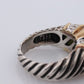 David Yurman ring. 18k Yellow Gold and 925 Sterling Silver Cable ring. Chalcedony Cabochon and Diamond pave vintage DY ring. st(219)