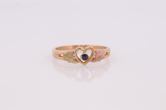 Black Hills Gold Ring. Open Heart band. Tiny Blue Sapphire 10k Multi-Tone Black Hills Gold Statement Ring. st(62)