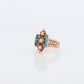 Victorian 10k Turquoise Cabochon and Pearl Pave Ring. 10k Victorian ornate flower embossed engraved ring. st(115)