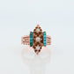 Victorian 10k Turquoise Cabochon and Pearl Pave Ring. 10k Victorian ornate flower embossed engraved ring. st(115)