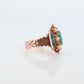 Victorian 10k Turquoise Cabochon and Pearl Pave Ring. 10k Victorian ornate flower embossed engraved ring. st(115)