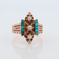 Victorian 10k Turquoise Cabochon and Pearl Pave Ring. 10k Victorian ornate flower embossed engraved ring. st(115)