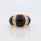 14k Modern Cabochon Onyx and Diamond ring. Wide Dome Onyx. Scalloped Onyx inlaid band. World Wide Imports. st(181)