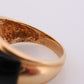14k Modern Cabochon Onyx and Diamond ring. Wide Dome Onyx. Scalloped Onyx inlaid band. World Wide Imports. st(181)