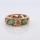14k Green White Jade cabochon ring. Apple translucent green Leaf open band. Jade Eternity band st(120)