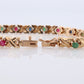 14k Multi-Color Gem Bracelet. Heavy XOXO Round Ruby Emerald Sapphire Flower Cluster arrangement Kiss Hug bracelet. (st220)