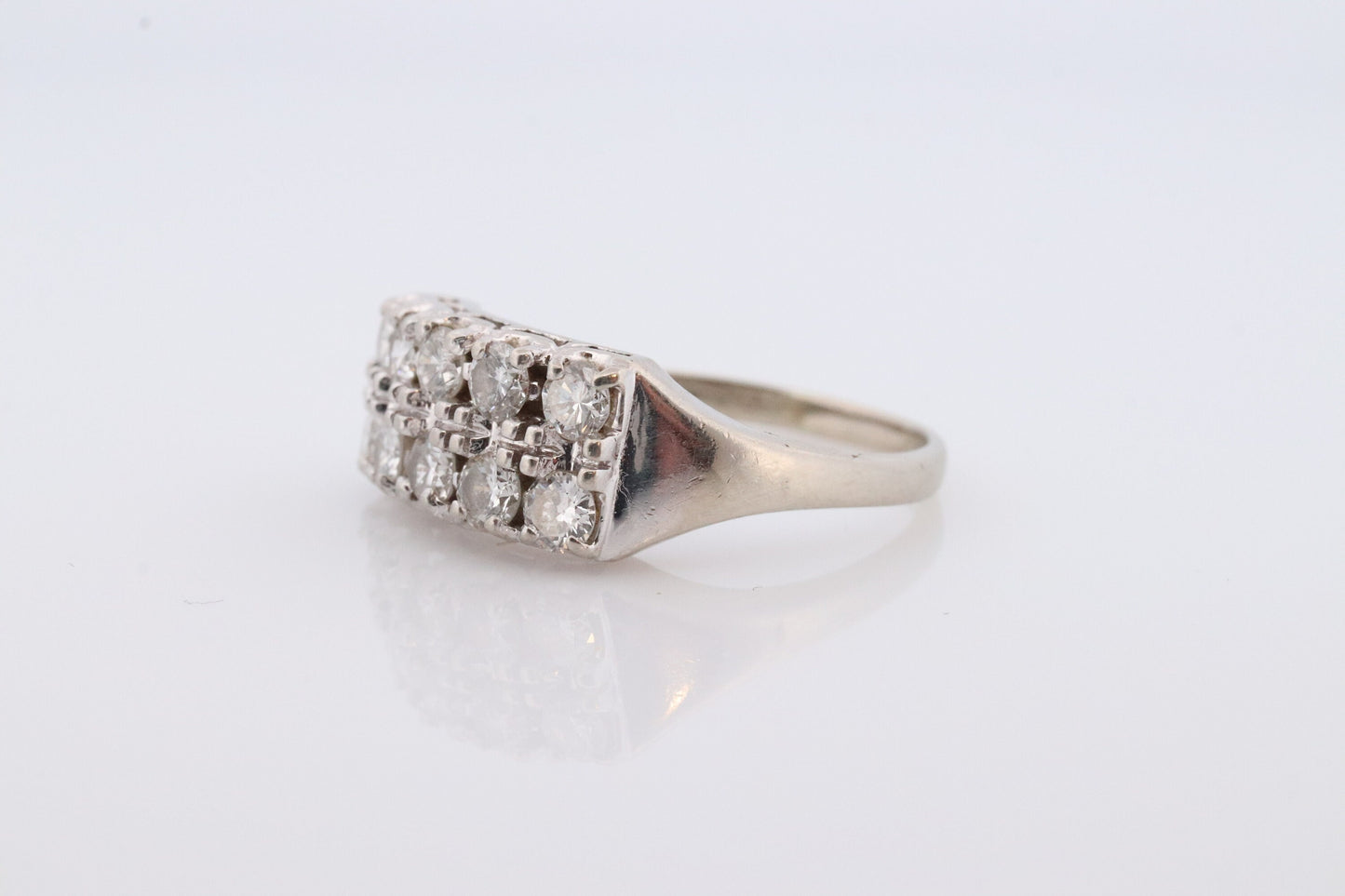 14k Diamond Row Cluster ring. 1ctw of genuine Natural diamonds. 14k White gold Cluster Signet diamond band. st(322)