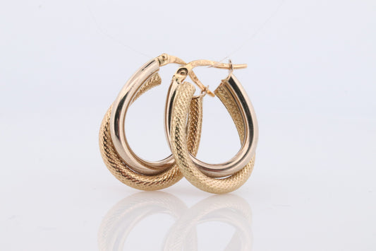 14k Gold Puffed Hollow HOOP Earrings. Intertwined Textured Loop earrings. Dangle Multi Hoop Earrings.
