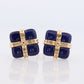 14k Lapis Lazuli earrings. GIFT square wrapped presents Blue Lapis Lazuli Stud gold earrings. Carved Lapis Studs. st(124)
