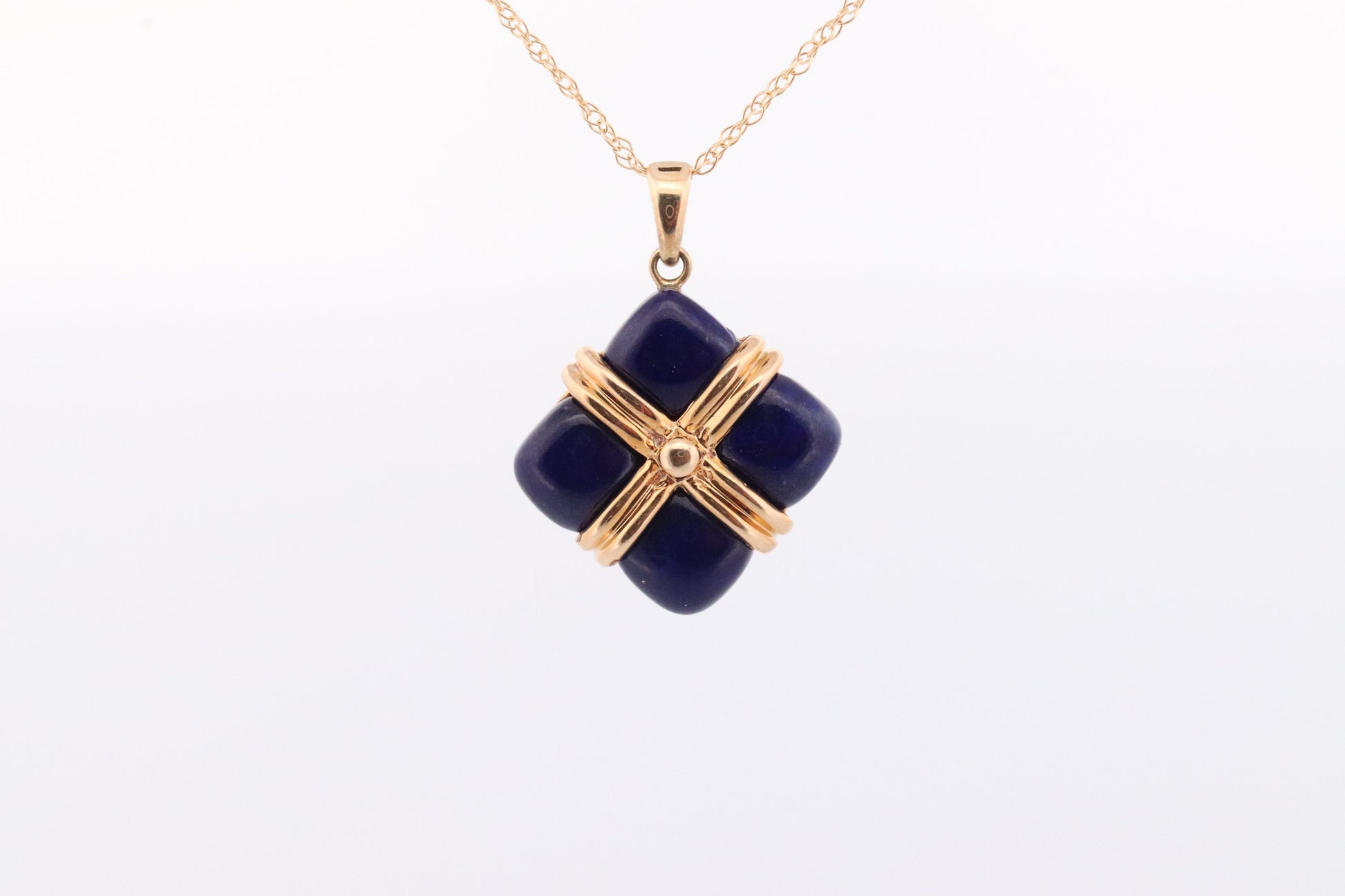 14k Lapis Lazuli Pendant. GIFT square wrapped presents Blue Lapis Lazuli gold Necklace. Carved Lapis Blue. st(124)
