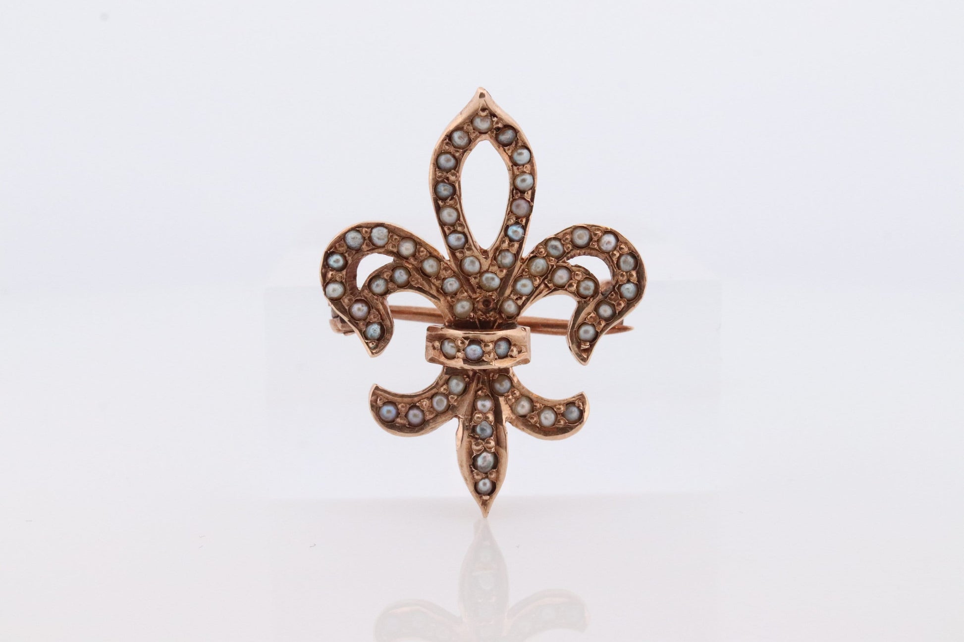 Antique Fluer De Lis Brooch. 10k Pearl Seed encrusted 19th Century French Flower Brooch Pin Pendant. st(115)