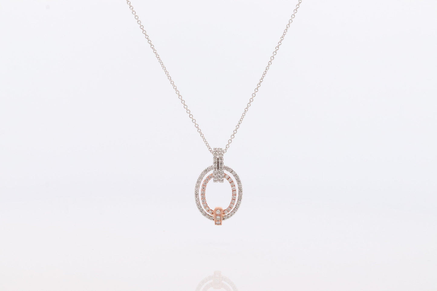 SIMON G 18k diamond Loop Pendant. 18k White and Rose Gold Pave Diamond Necklace. Double Halo Pendant. st(242)
