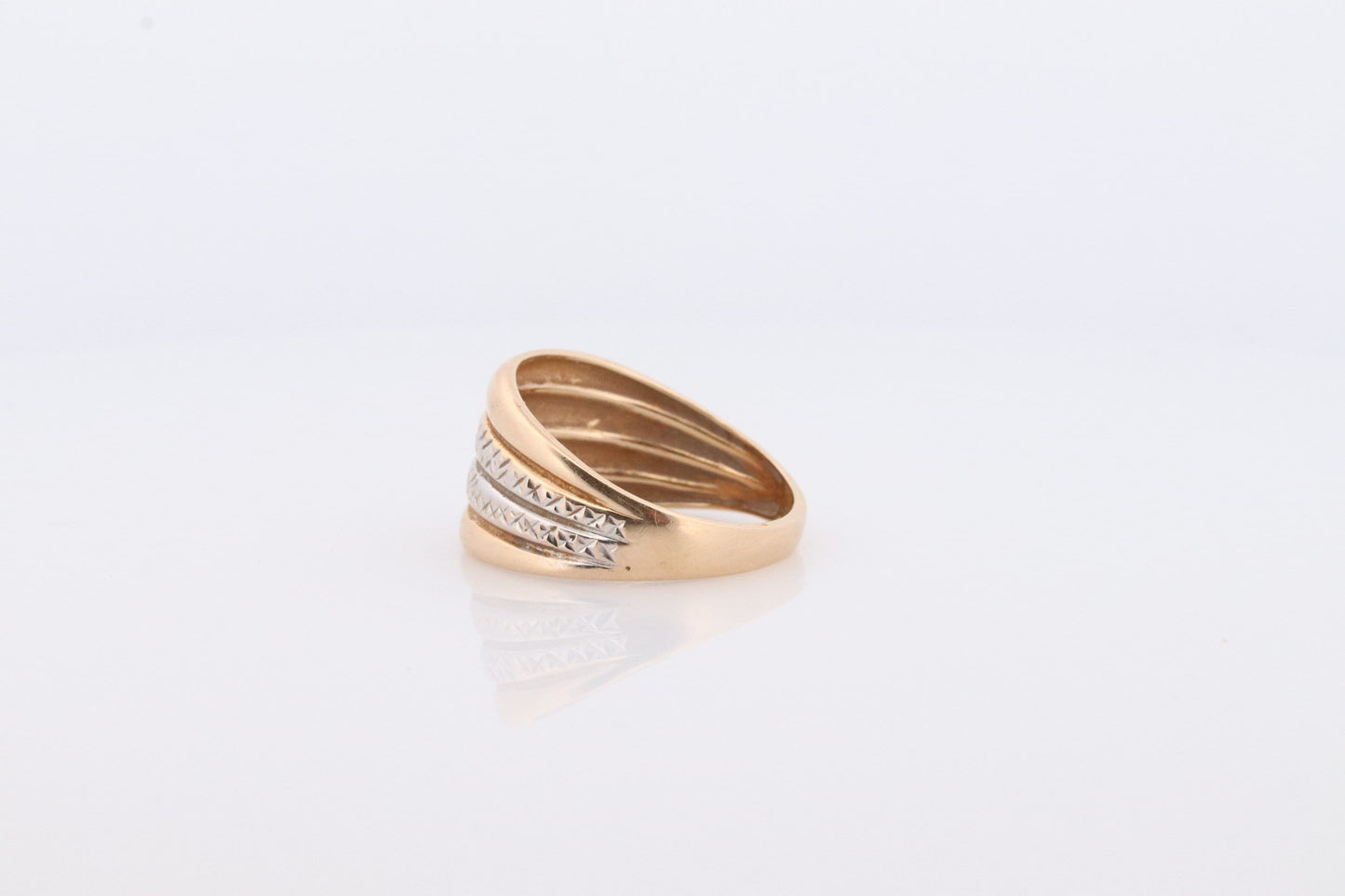 14k Textured Wide Dome 14k Yellow and White Gold Band. 14k Engraved and Textured ring. Diamond Cut Dome ring. st(144)