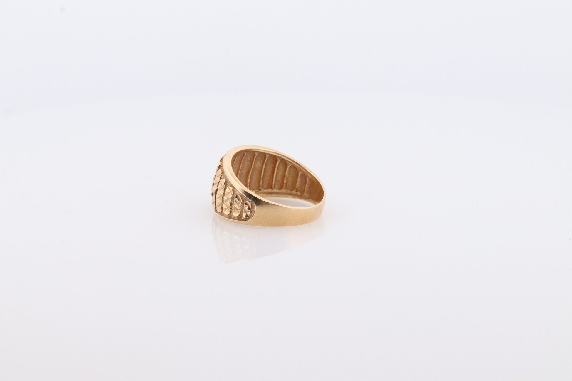 14k Textured Wide Dome 14k Yellow Gold Band. 14k Engraved and Textured ring. Diamond Cut Dome ring. st(144)