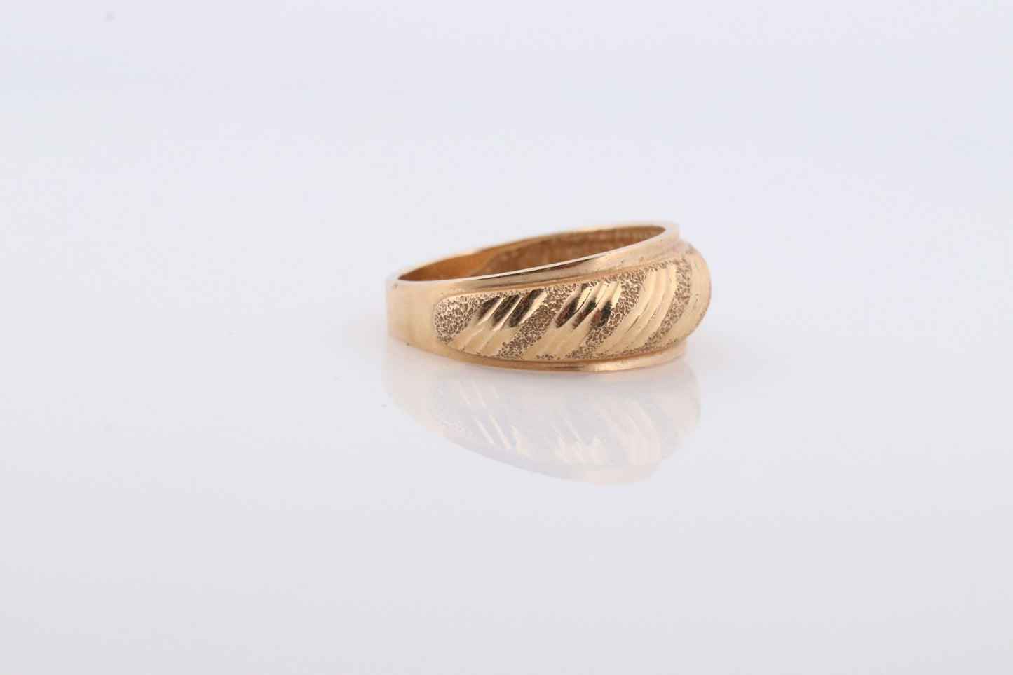 14k Textured Diagonal Wide Dome 14k Yellow Gold Band. 14k Engraved and Textured ring. Diamond Cut Dome ring. st(144)