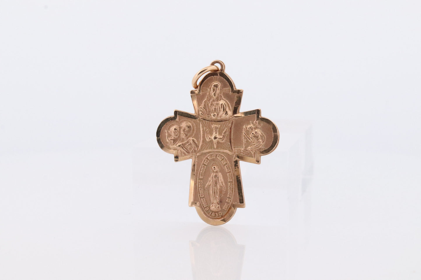 14k Large Cross. Four Way Medallion Medal Crucifix. Catholic Cross. Mary Jesus Medallion. Christian Religious Pendant. st(92)
