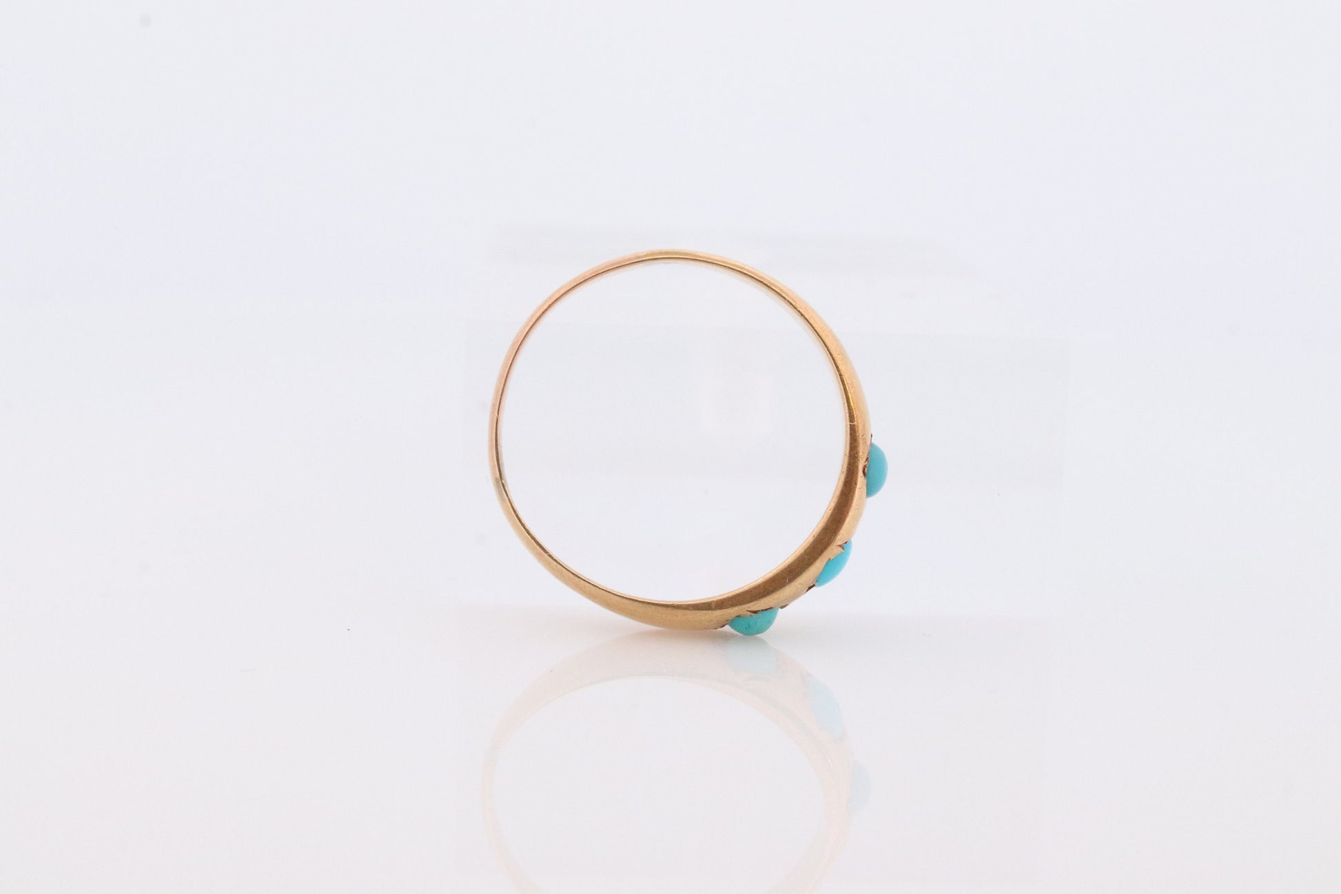 Victorian 18k Turquoise Cabochon stone Ring. 18k UK England Turquoise bezel set band. Gypsy set turquoise band. st(198)