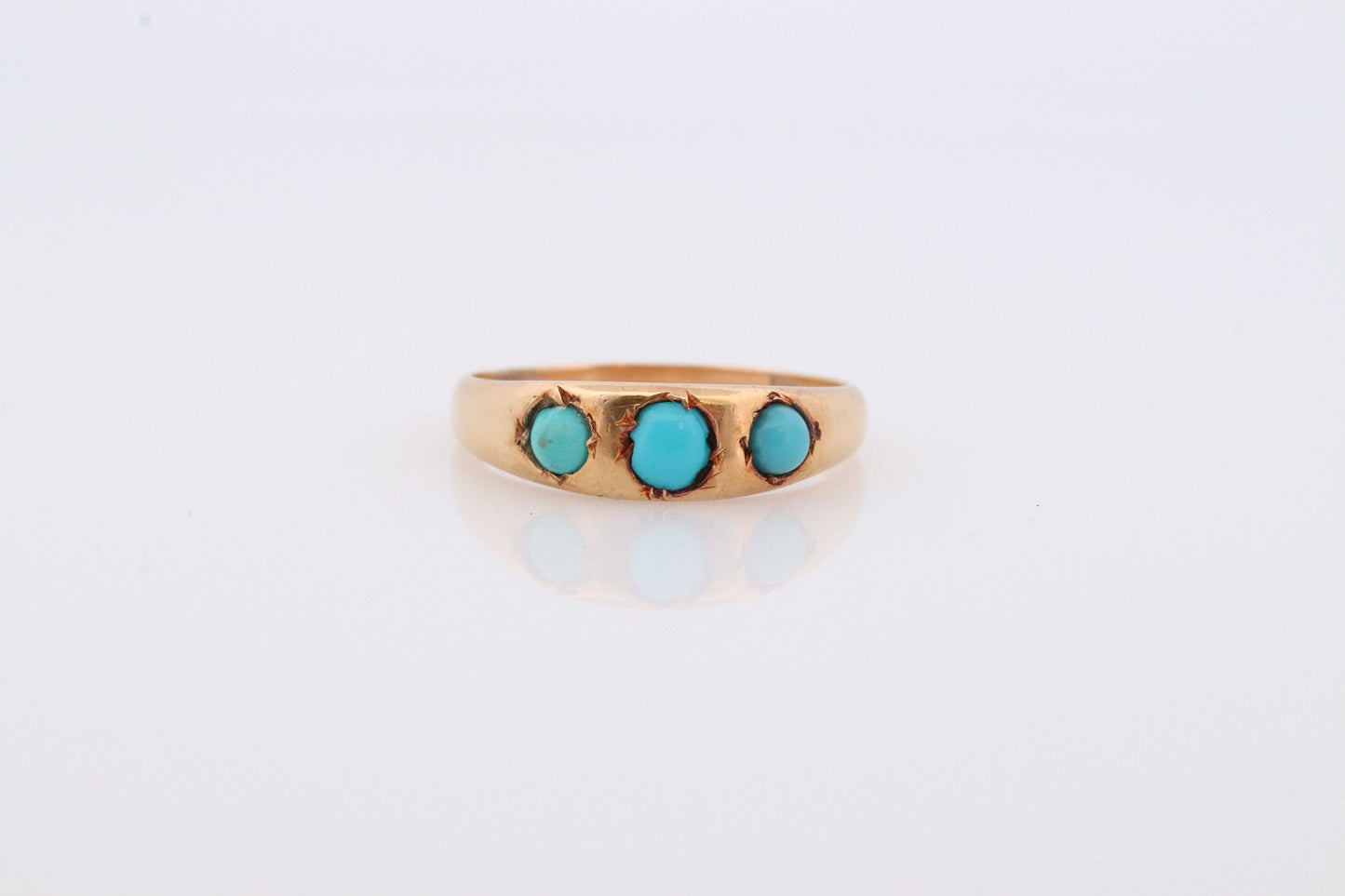 Victorian 18k Turquoise Cabochon stone Ring. 18k UK England Turquoise bezel set band. Gypsy set turquoise band. st(198)