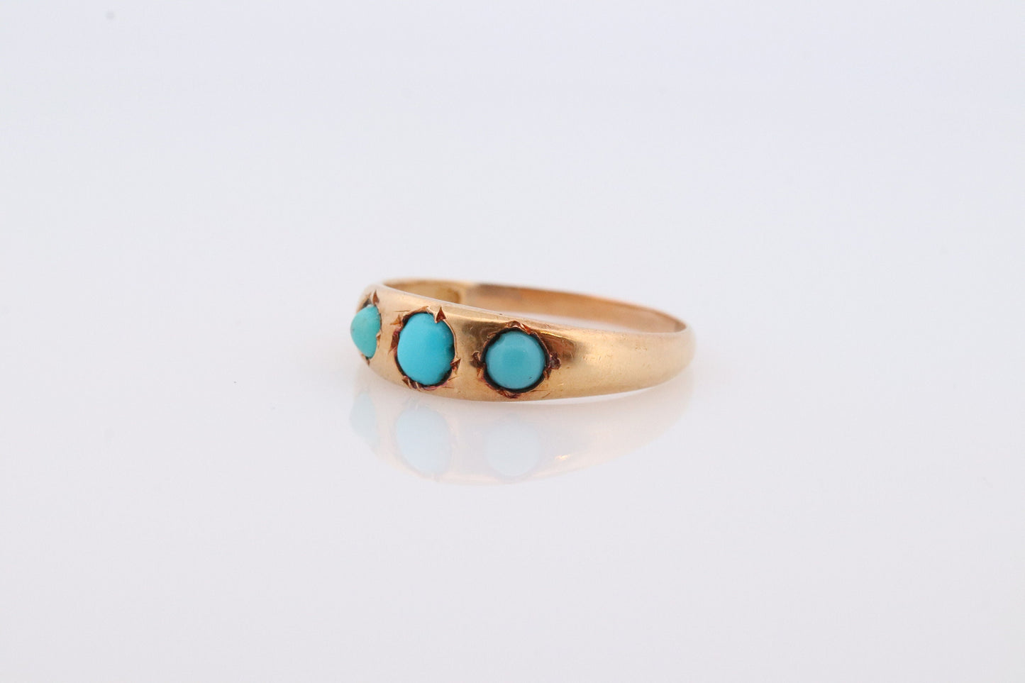 Victorian 18k Turquoise Cabochon stone Ring. 18k UK England Turquoise bezel set band. Gypsy set turquoise band. st(198)