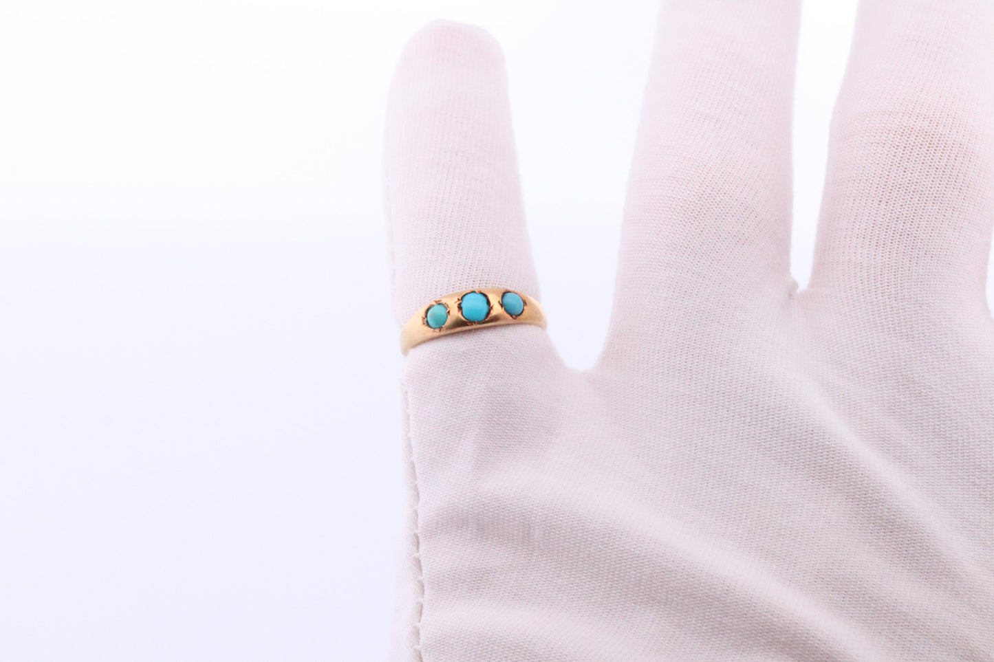 Victorian 18k Turquoise Cabochon stone Ring. 18k UK England Turquoise bezel set band. Gypsy set turquoise band. st(198)