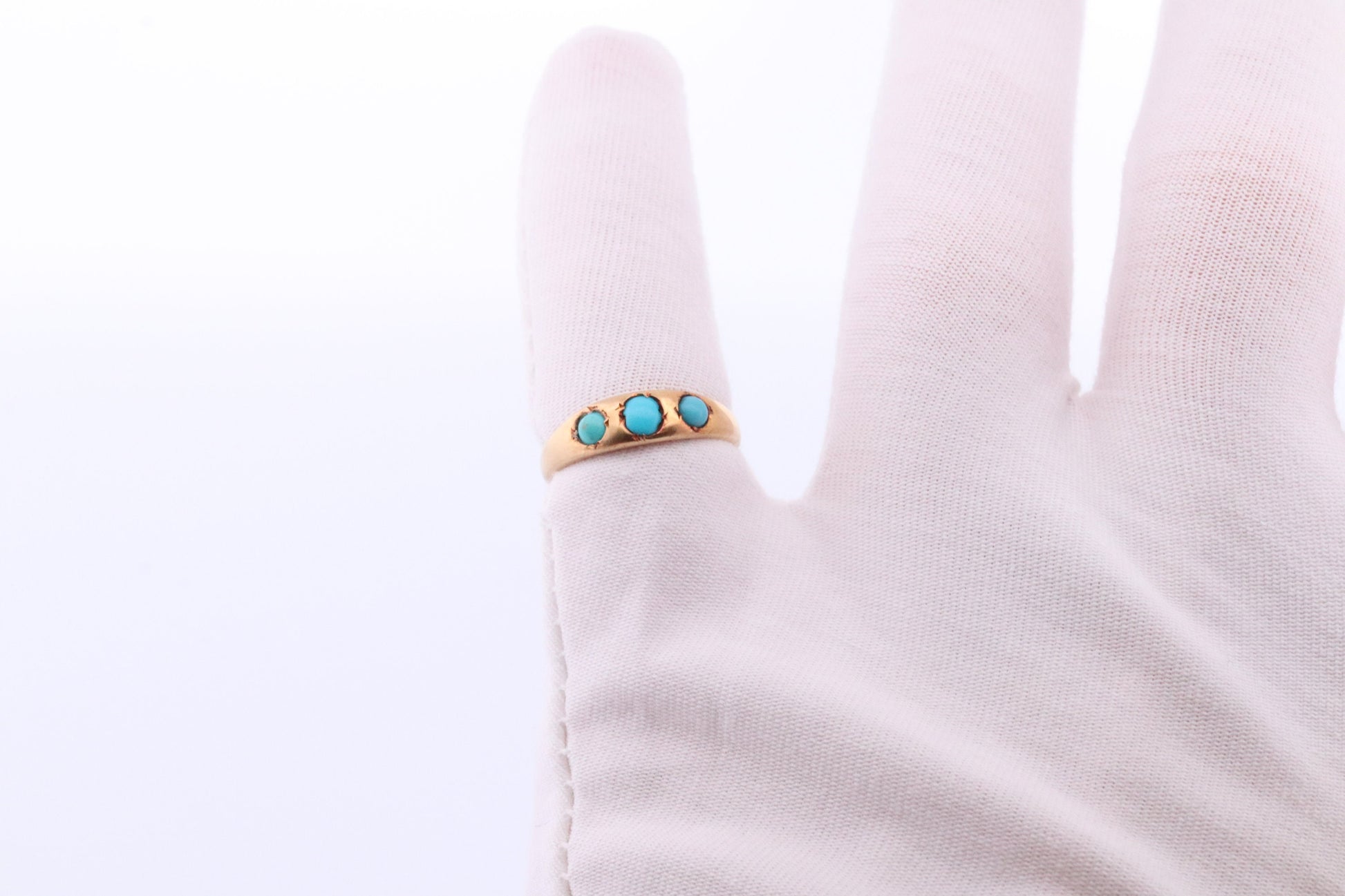 Victorian 18k Turquoise Cabochon stone Ring. 18k UK England Turquoise bezel set band. Gypsy set turquoise band. st(198)