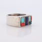 Heavy Navajo Sterling Silver Signet ring. Lapis Turquoise Coral Inlay Design. Mariann Mary Ann Spencer Navajo Tribe. Native American Zuni