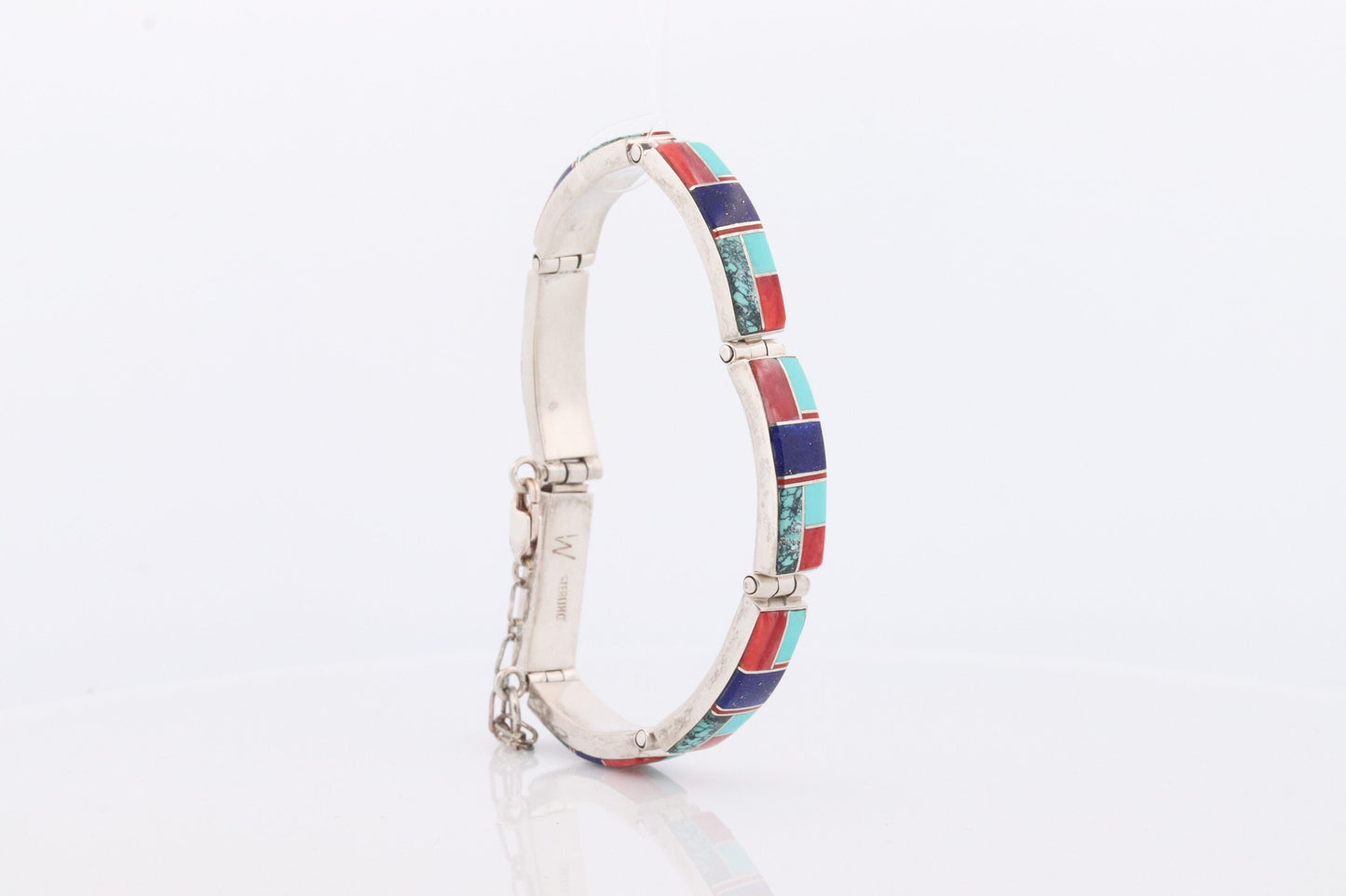 Charles Willie Navajo Sterling Silver Turquoise Bracelet. Lapis Turquoise Coral 925 Native American Zuni Turquoise cuff bangle bracelet.