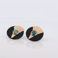 14k Carved Onyx Round Earrings. 14k Onyx and Turquoise bezel set earrings . st(47)
