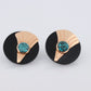 14k Carved Onyx Round Earrings. 14k Onyx and Turquoise bezel set earrings . st(47)