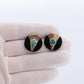 14k Carved Onyx Round Earrings. 14k Onyx and Turquoise bezel set earrings . st(47)