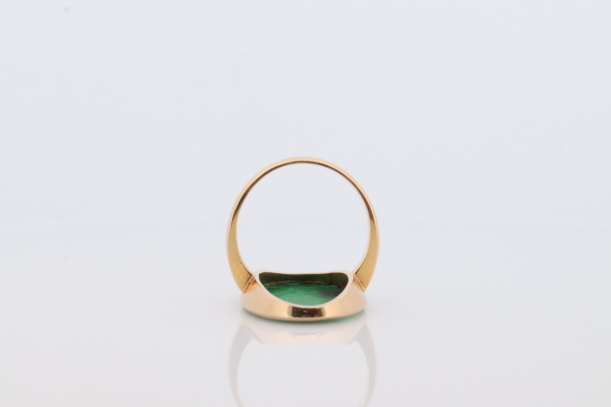 18k Green Jade Thin Glass ring. Jade Bezel set ring. Very rare Jade Flat Signet ring. st(295)