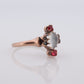 10k Victorian MOONSTONE cabochon TRIO Garnet and pearl seed Claw set ring. Antique sphere Moonstone garnet pearl Trilogy ring. st(135)