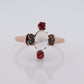 10k Victorian MOONSTONE cabochon TRIO Garnet and pearl seed Claw set ring. Antique sphere Moonstone garnet pearl Trilogy ring. st(135)