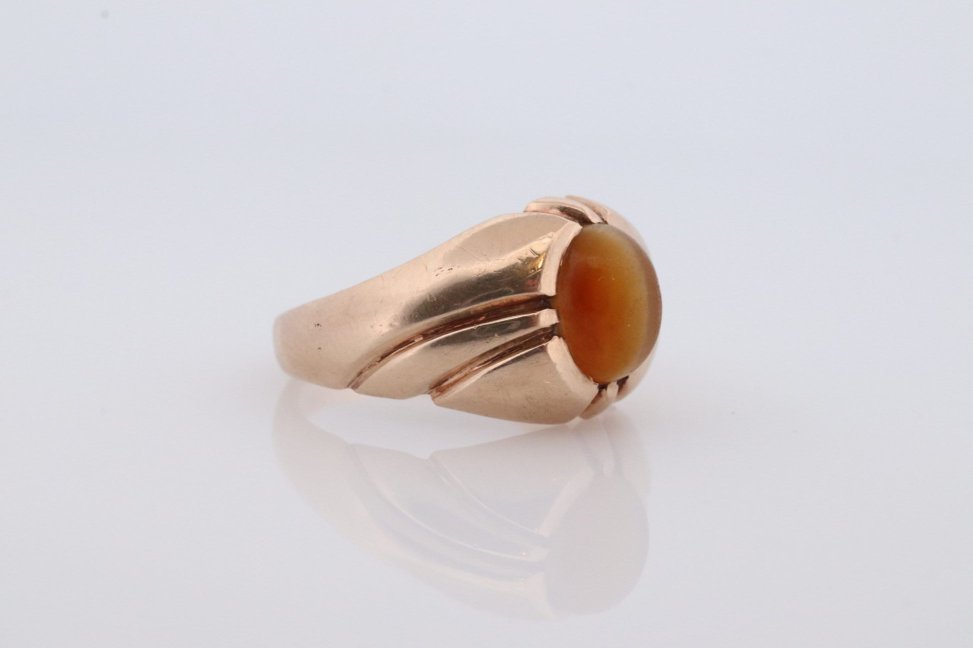 10k Tiger Eye Oval Cabochon ring. CD TigerEye bezel set 10k signet ring. st(192)