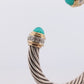 David Yurman Cuff Bracelet. 18k Sterling Silver Cable Cuff. Chalcedony and Diamond Cable Cuff Bracelet (253)