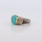 David Yurman ring. 18k Yellow Gold and 925 Sterling Silver Cable ring. Chalcedony Cabochon and Diamond pave vintage DY ring. st(219)