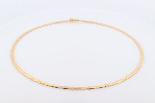 14k Omega Necklace. 14k Yellow White Gold Flat OMEGA Snake chain Necklace. MILOR 3mm 16in length. Choker Collar necklace.