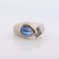 14k Sapphire ring. 14k White Gold Genuine Pear Sapphire Cabochon bezel with Diamond Heavy signet ring. Mens Heavy Signet ring. Pinky ring