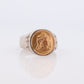 18k Heavy Signet ring. Aztec Mayan or Inca with Warrior Head Chief Bust. 18k Embossed coin Sterling Silver band