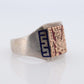 18k Heavy Signet ring. Aztec Mayan or Inca with Warrior Head Chief Bust. Red Enamel 18k Embossed coin Sterling Silver band