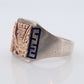 18k Heavy Signet ring. Aztec Mayan or Inca with Warrior Head Chief Bust. Red Enamel 18k Embossed coin Sterling Silver band