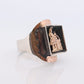 18k Heavy Signet ring. Aztec Mayan or Inca with Llama Alpaca Farmer Bust. Enamel 18k Embossed coin Sterling Silver band