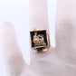 18k Heavy Signet ring. Aztec Mayan or Inca with Llama Alpaca Farmer Bust. Enamel 18k Embossed coin Sterling Silver band
