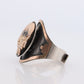 18k Heavy Signet ring. Aztec Mayan or Inca with Warrior Head Chief Bust. Red Enamel 18k Embossed coin Sterling Silver band