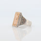 18k Heavy Signet ring. Aztec Mayan or Inca with Warrior Head Chief Bust. Red Enamel 18k Embossed coin Sterling Silver band