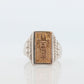 18k Heavy Signet ring. Aztec Mayan or Inca with Warrior Head Chief Bust. Red Enamel 18k Embossed coin Sterling Silver band