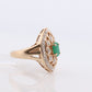 10k Filigree Emerald diamond ornate shield ring. 10k Art Deco diamond ring. Large Shield Filigree ring.